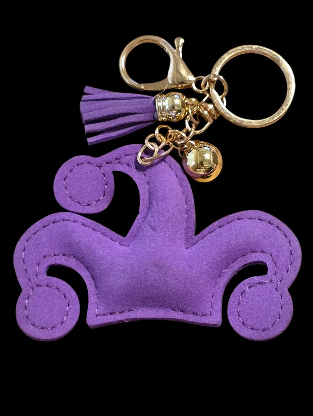 Embellished Mardi Gras Jester Hat Bag Charm Keychain - Purple & Green